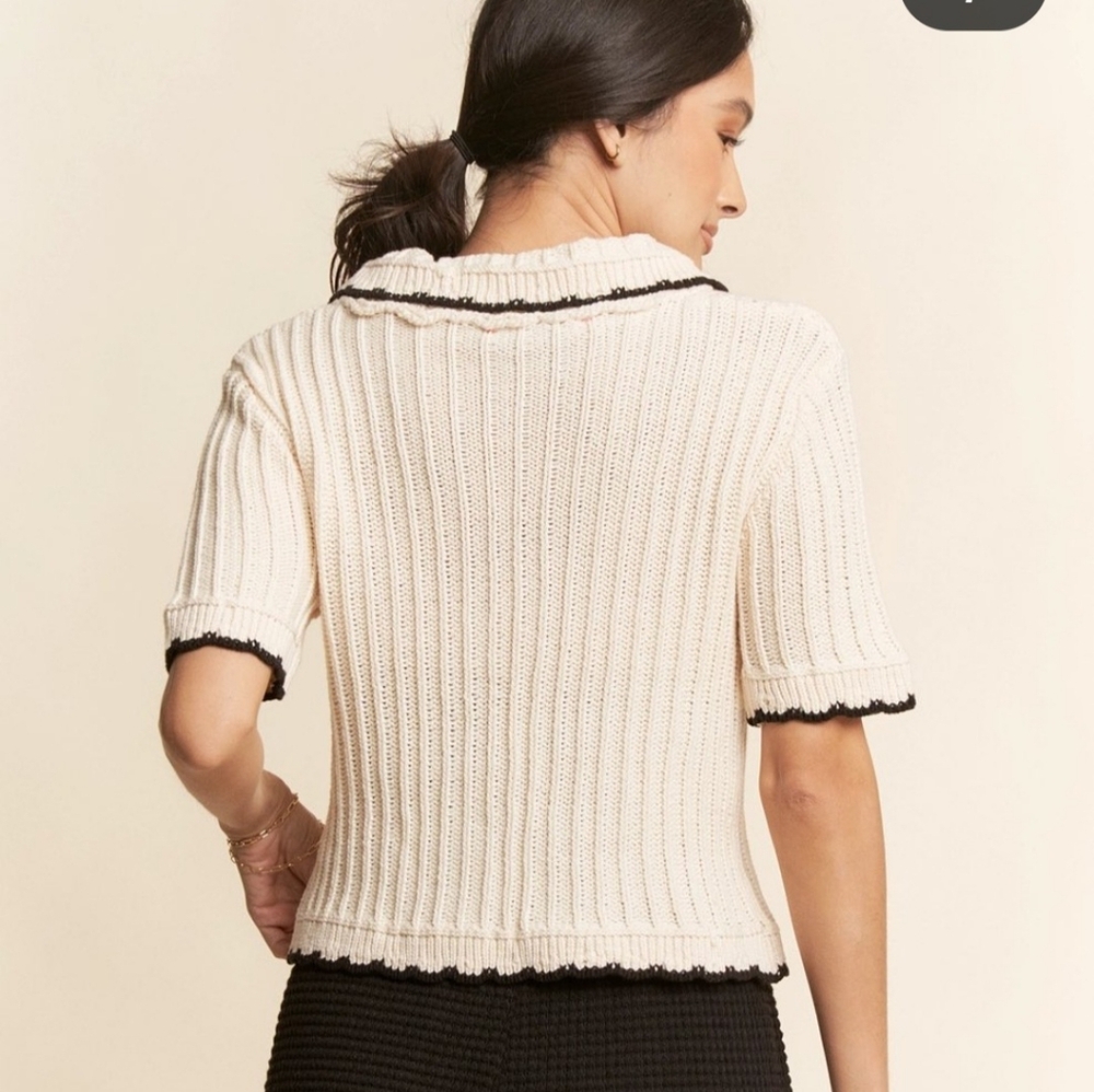 Davi And Dani  Chic Black and White Knit Tie Up Cardigan - Picture 3 of 4